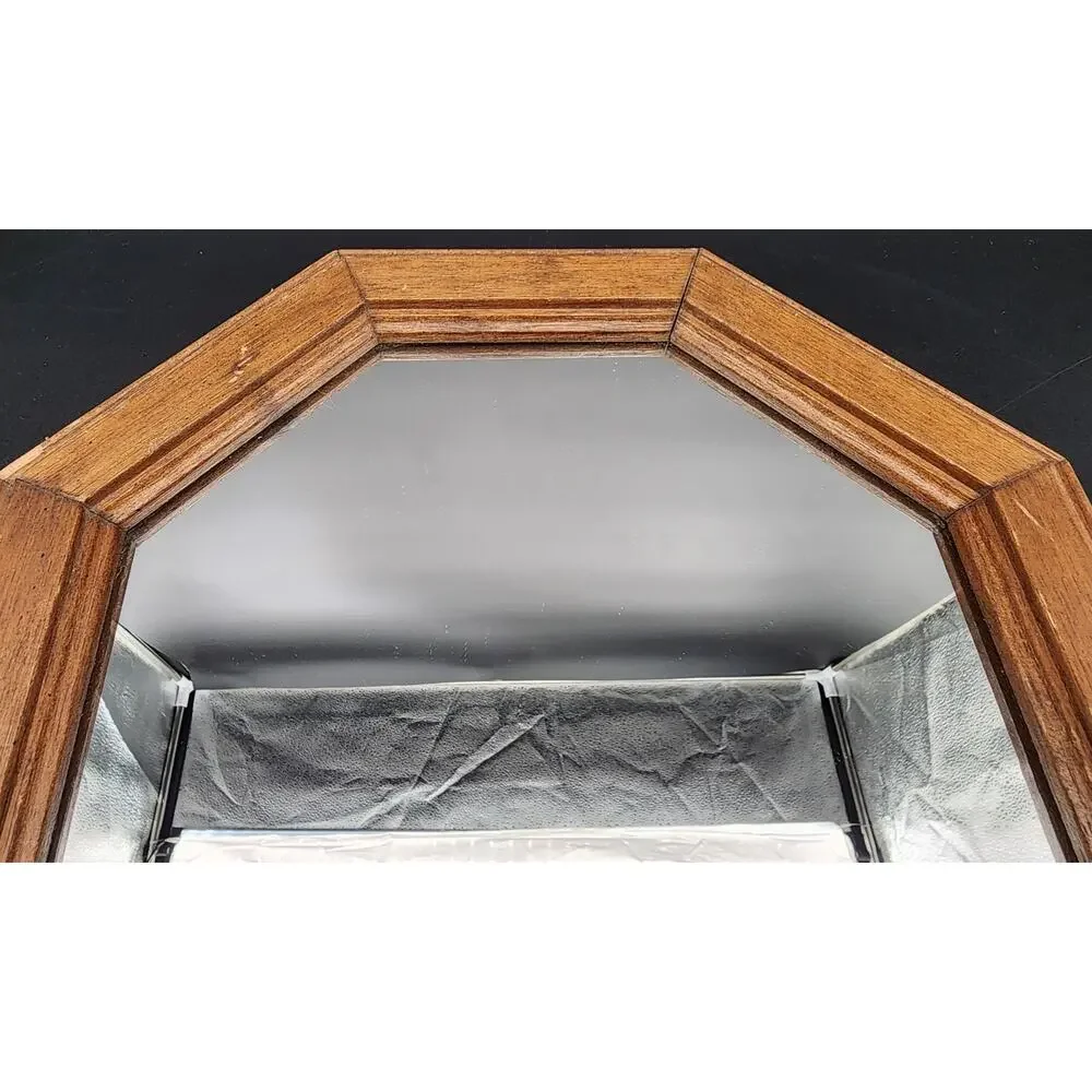 Vintage Solid Wood Octagon Mirror w/ Beveled Frame & Dual Hanging Options